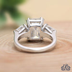 Load image into Gallery viewer, Emerald Three Stone Diamond Ring (Premium) - Moissanite Diamond