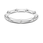 Load image into Gallery viewer, Minimalist Sculpted Bamboo Wedding Band Featuring Bezel Flush Set Diamonds - AJR1077