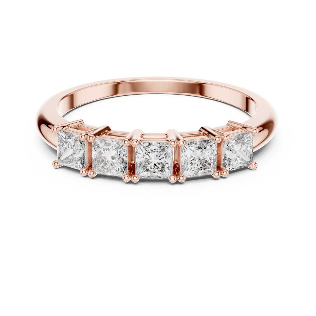 Elegant Princess Cut Diamond Five Stone Anniversary Ring with Shared Prong Setting - AJR1078