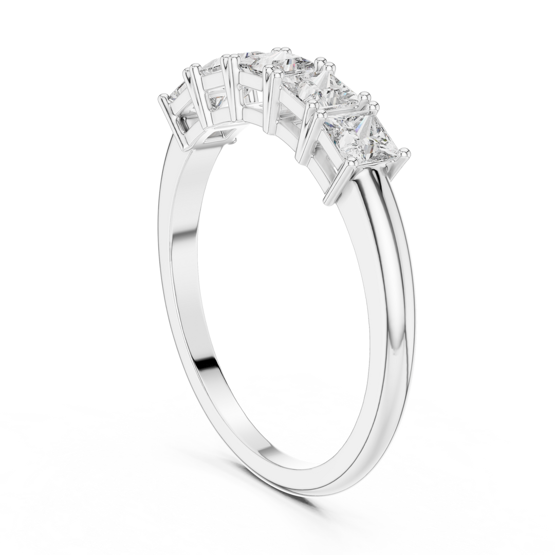 Elegant Princess Cut Diamond Five Stone Anniversary Ring with Shared Prong Setting - AJR1078