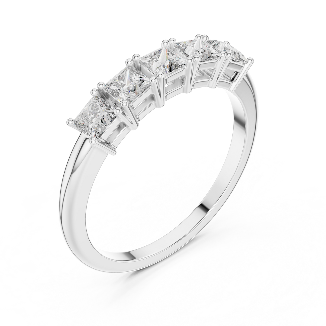Elegant Princess Cut Diamond Five Stone Anniversary Ring with Shared Prong Setting - AJR1078