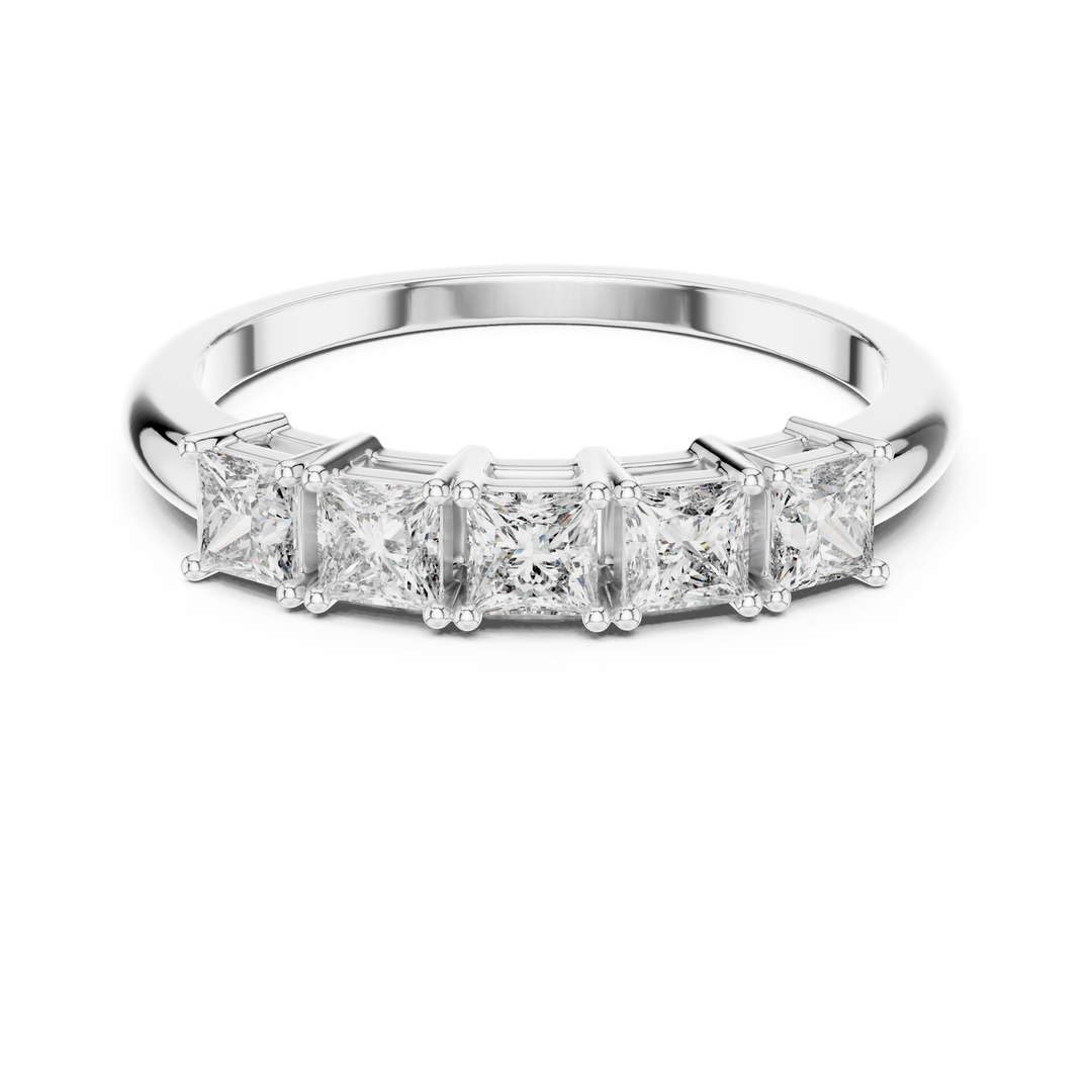 Elegant Princess Cut Diamond Five Stone Anniversary Ring with Shared Prong Setting - AJR1078
