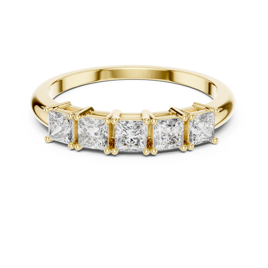 Elegant Princess Cut Diamond Five Stone Anniversary Ring with Shared Prong Setting - AJR1078