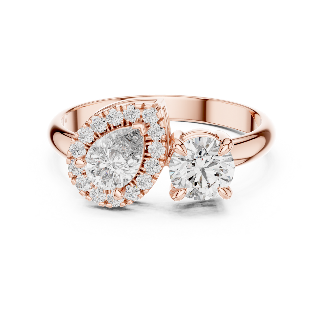 Toi et Moi Pear with Round Cut Diamond Engagement Ring - AJR1046