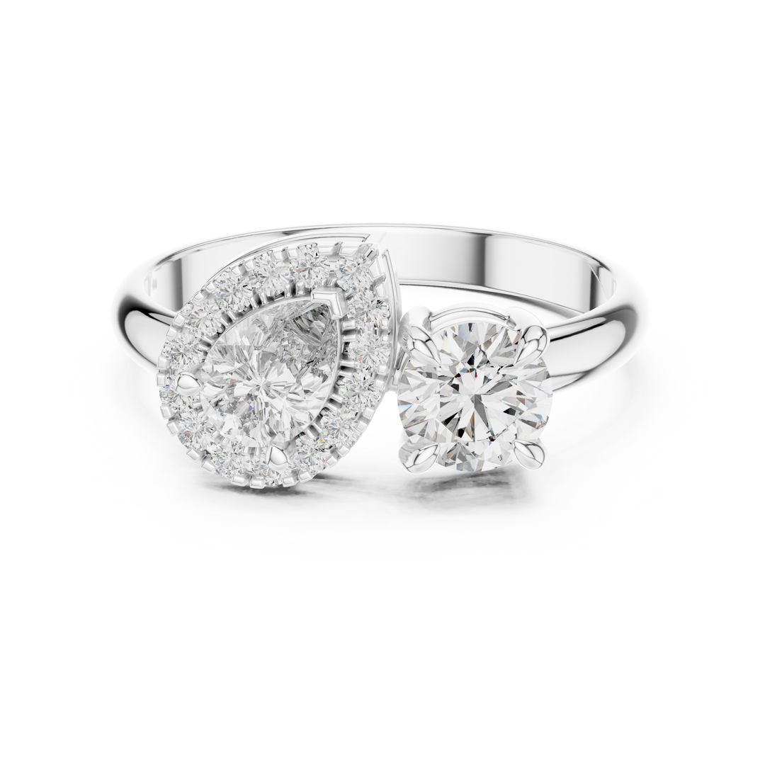 Toi et Moi Pear with Round Cut Diamond Engagement Ring - AJR1046