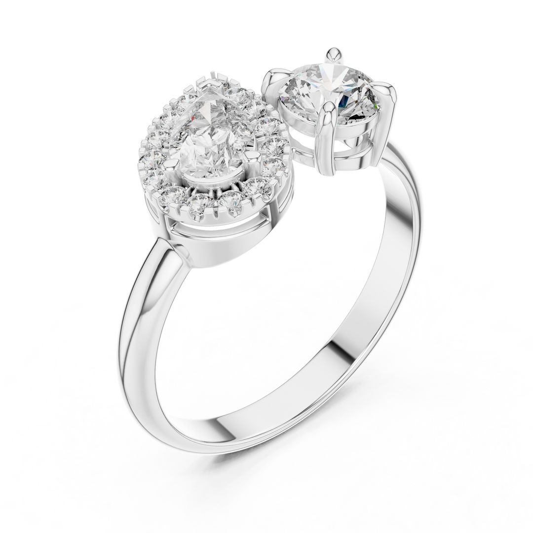 Toi et Moi Pear with Round Cut Diamond Engagement Ring - AJR1046