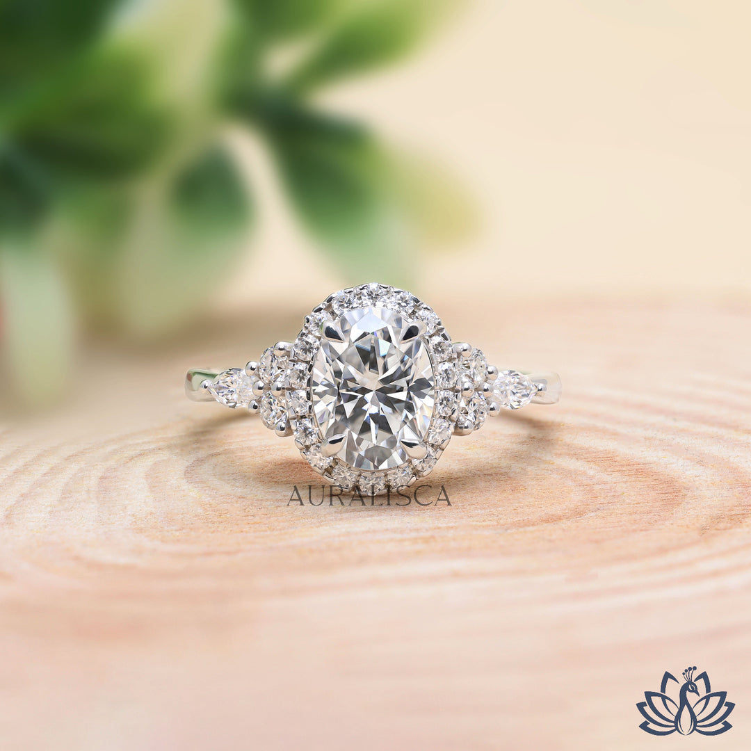 Oval Halo Diamond Engagement Ring - Lab Grown