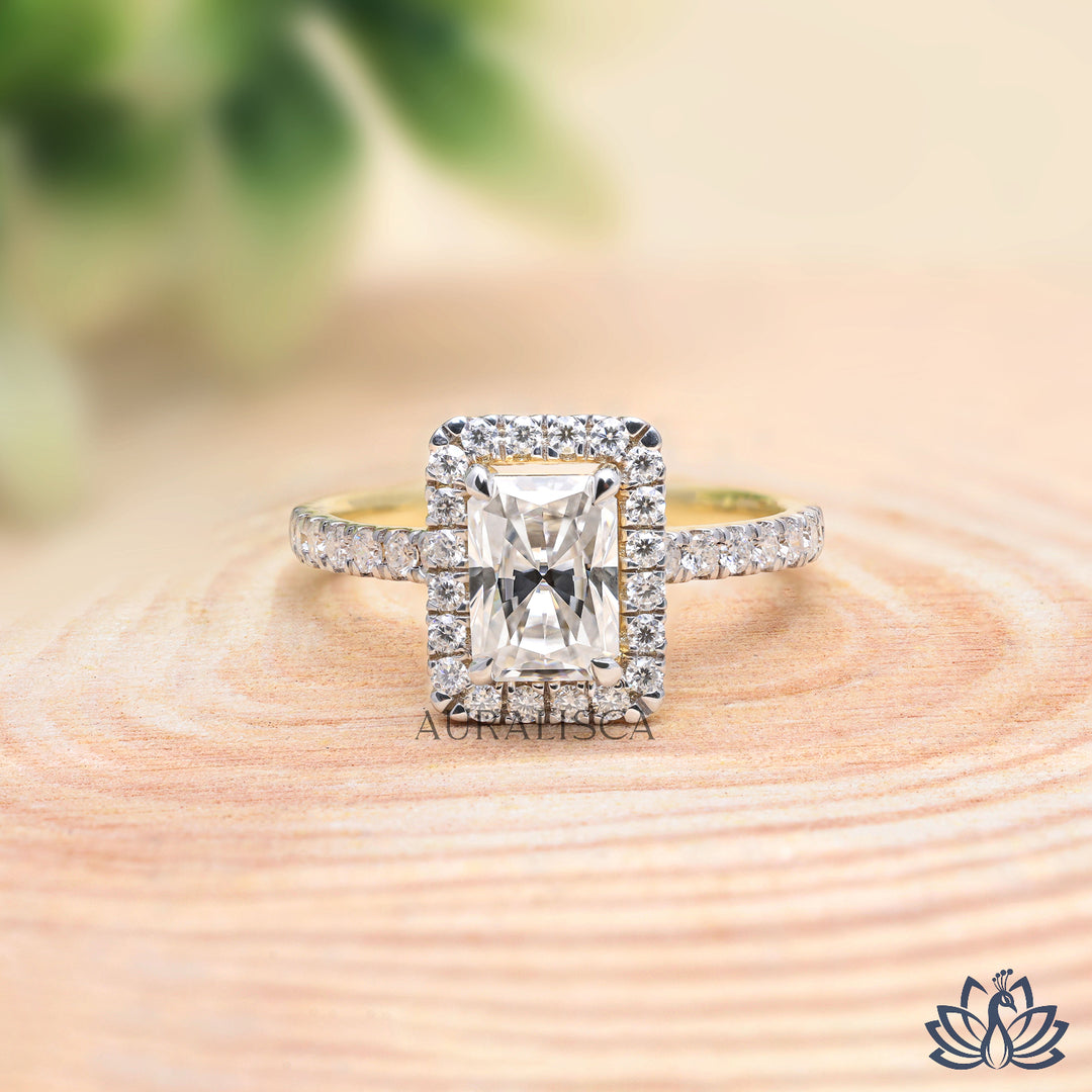 Radiant Halo Diamond Engagement Ring (Double Band) - Lab Grown