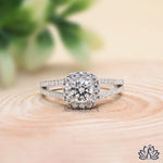 Load image into Gallery viewer, Round Halo Diamond Engagement Ring (Split Band) - Lab Grown