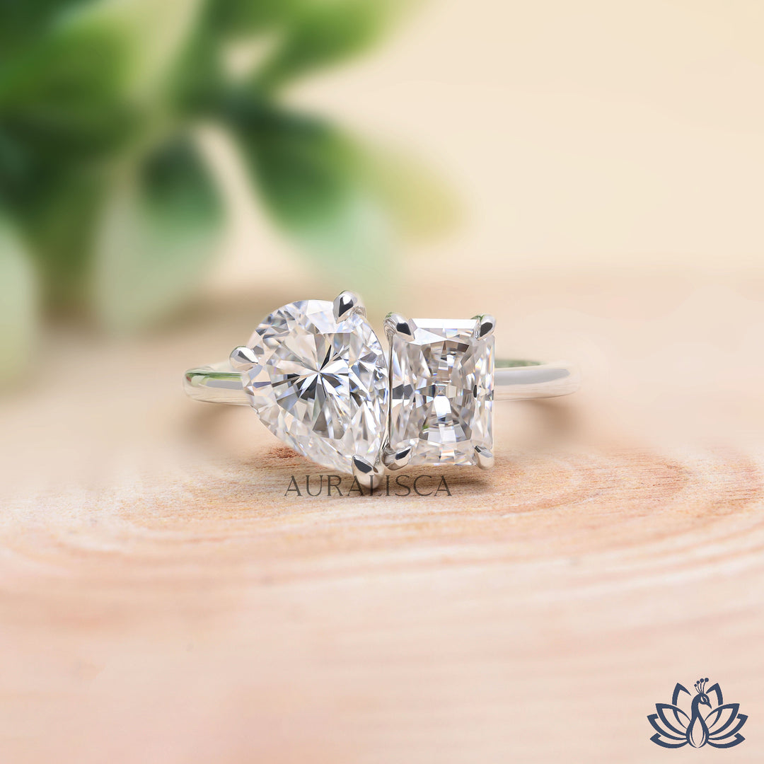 Pear & Radiant Two Stone Diamond Ring - Lab Grown