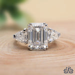 Load image into Gallery viewer, Emerald Three Stone Diamond Ring (Premium) - Moissanite Diamond