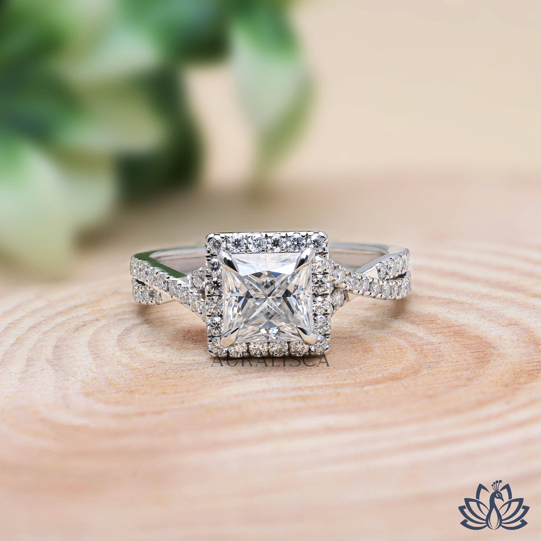 Princess Halo Diamond Engagement Ring - Lab Grown