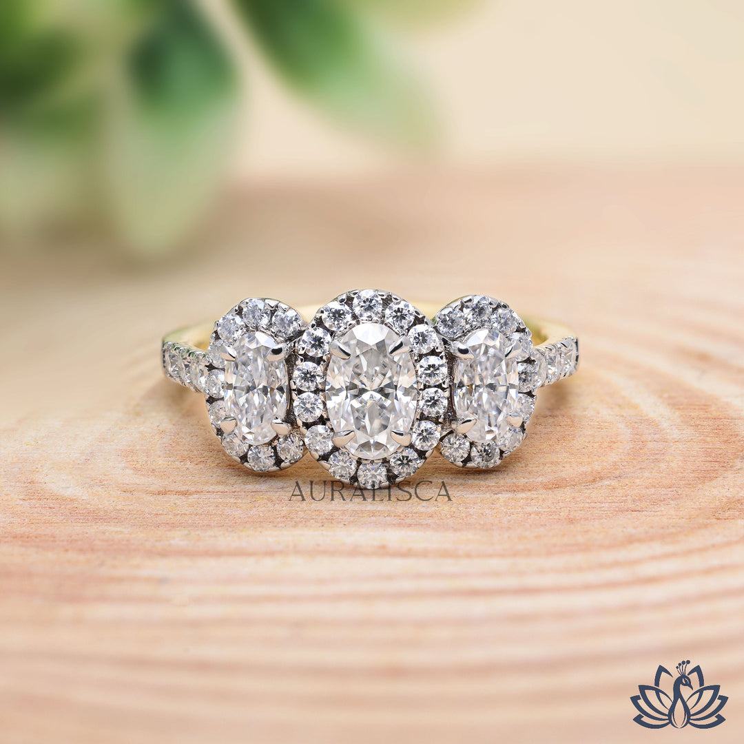 Oval Three Stone Diamond Ring (Gemstone Style) - Lab Grown
