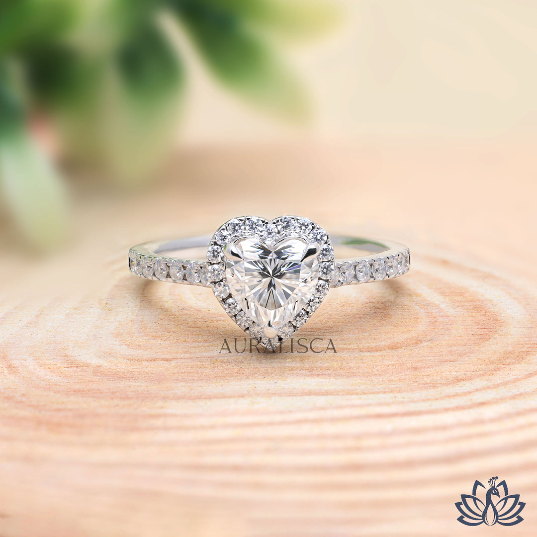 Heart Halo Diamond Engagement Ring - Lab Grown