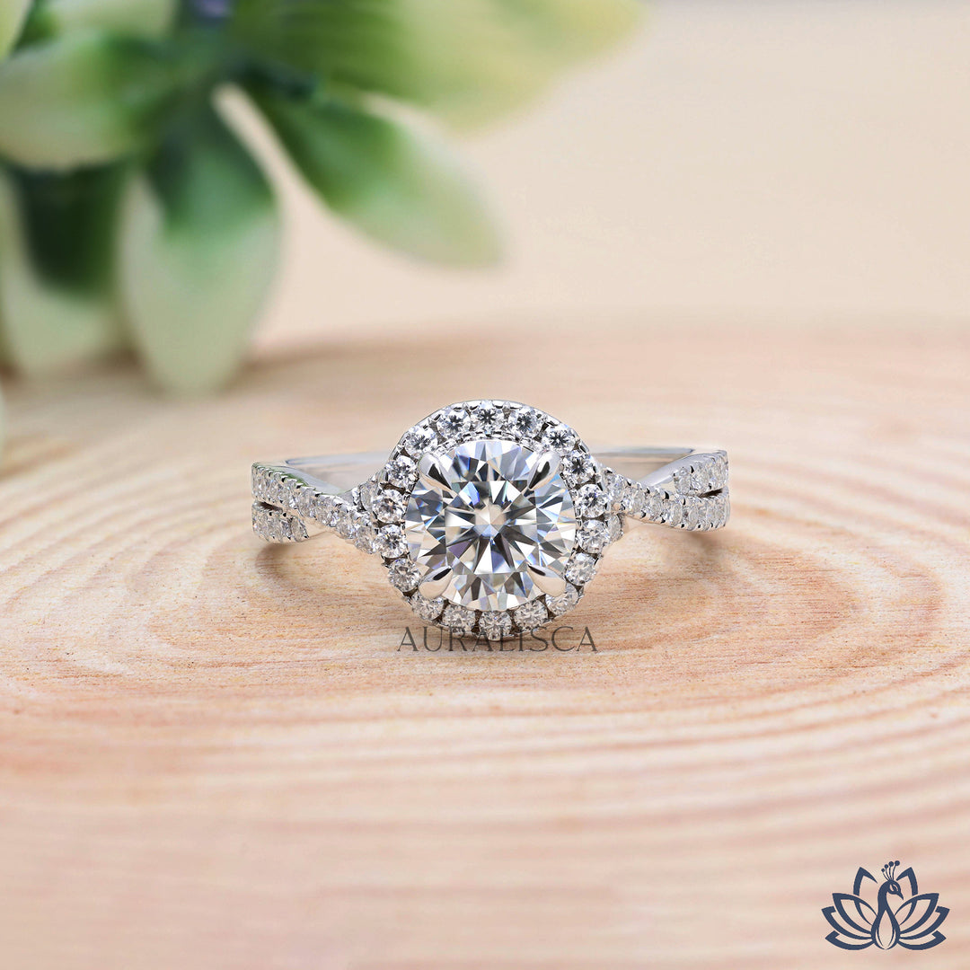 Round Halo Diamond Engagement Ring (Split Shank) - Lab Grown