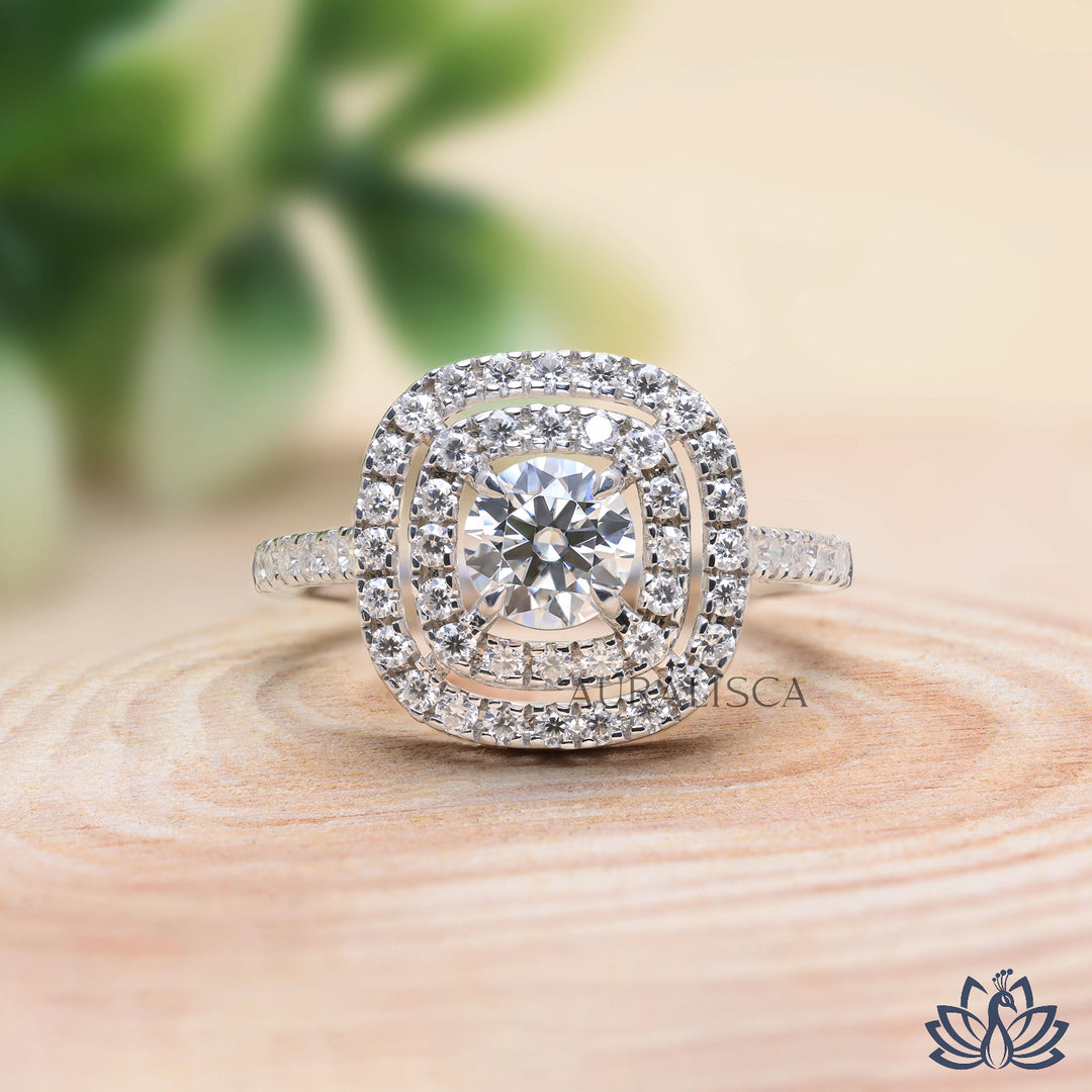 Round Halo Diamond Ring (Classic Pavé) -  Lab Grown