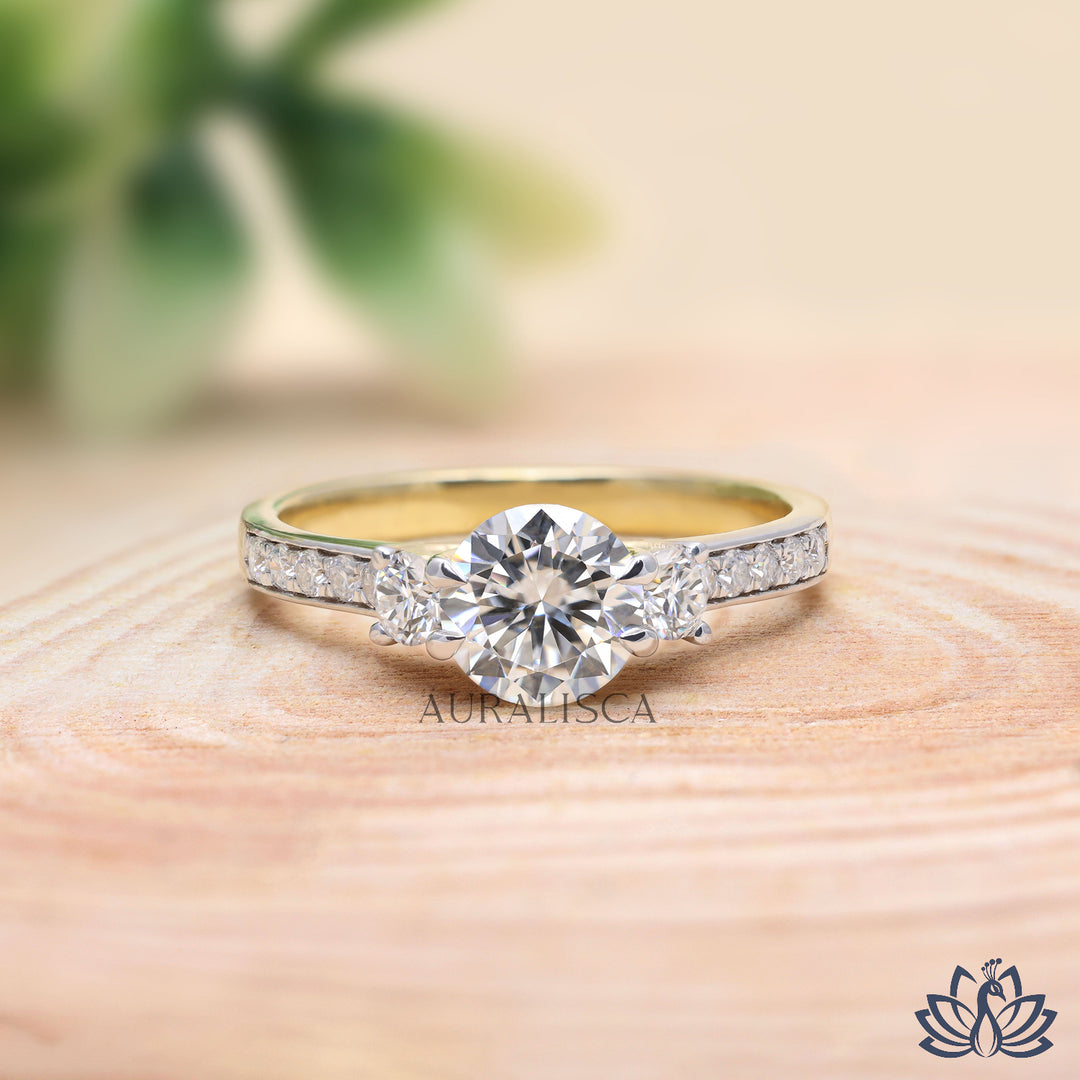 Round Three Stone Diamond Ring - Lab Grown
