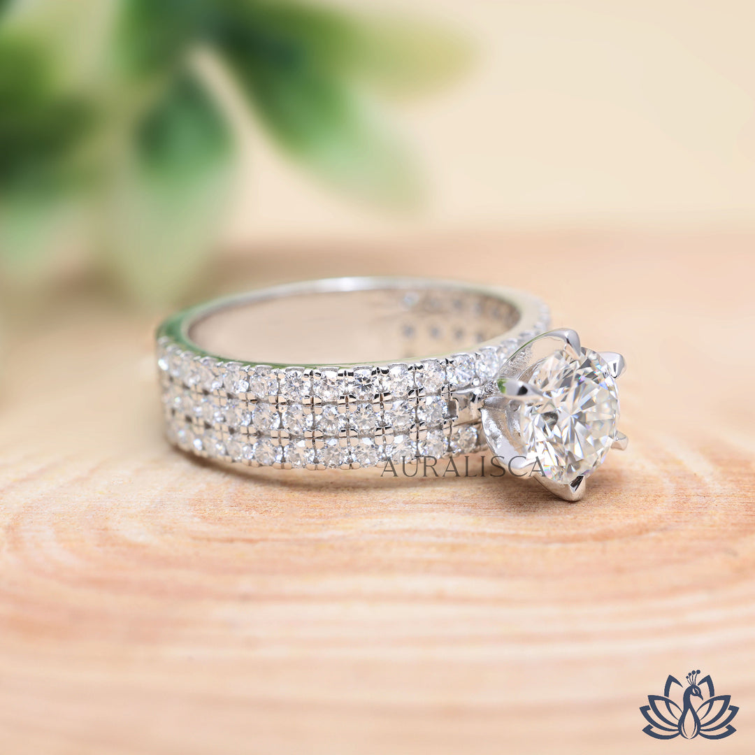 Round Wide Band Diamond Ring - Lab Grown