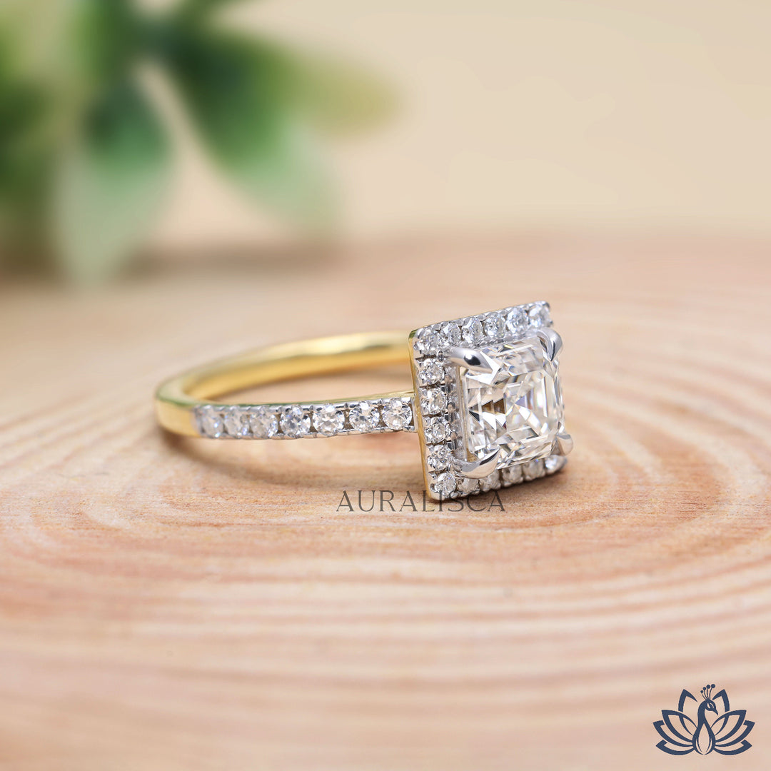 Asscher Halo Diamond Engagement Ring - Lab Grown