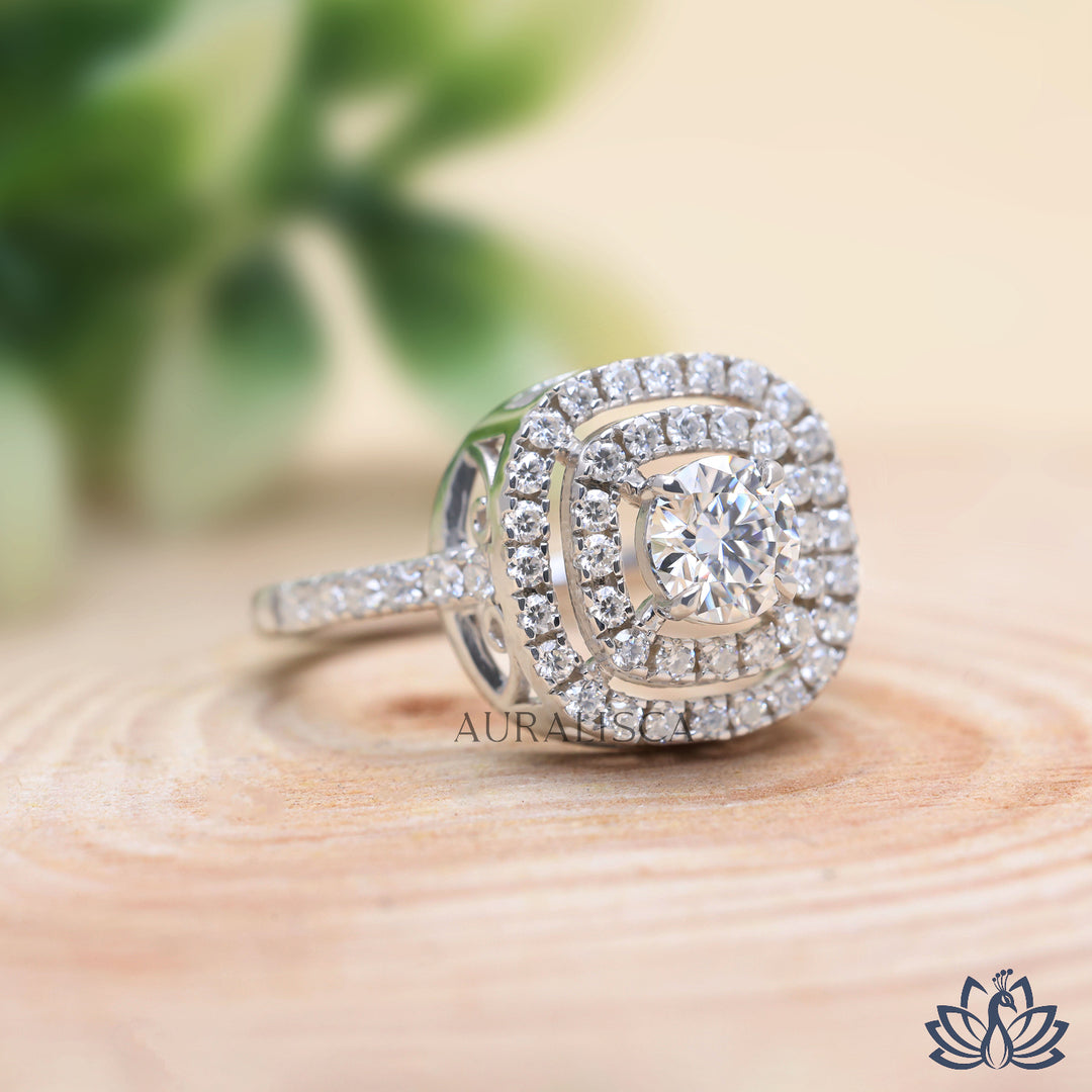 Round Halo Diamond Ring (Classic Pavé) -  Lab Grown