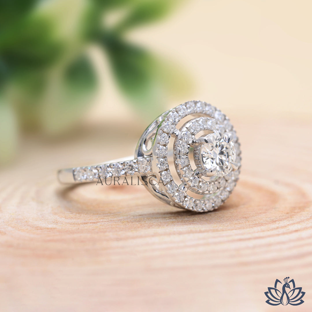 Round Halo Diamond Engagement Ring (Vintage Design) - Lab Grown