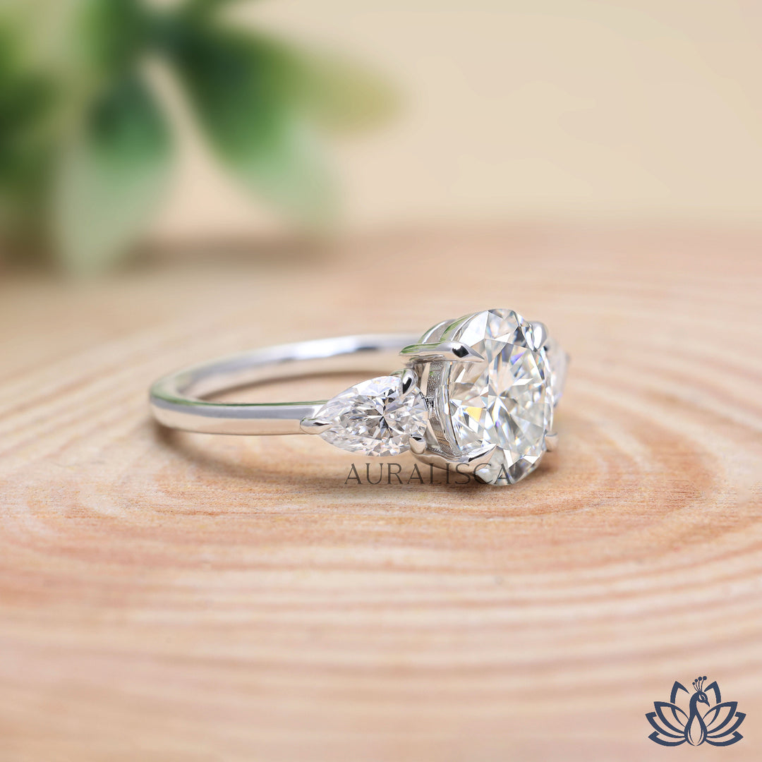 Oval & Pear Three Stone Diamond Ring - Lab Grown