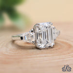 Load image into Gallery viewer, Emerald Three Stone Diamond Ring (Premium) - Moissanite Diamond