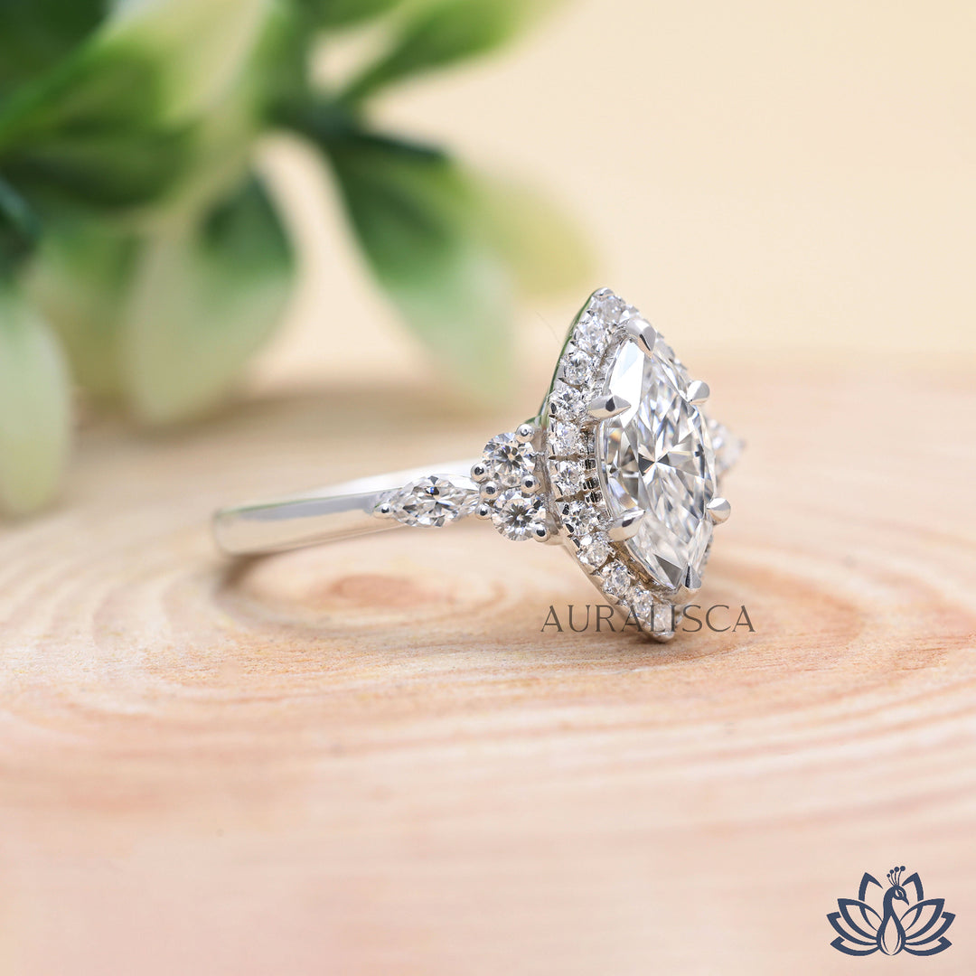 Marquise Halo Diamond Engagement Ring - Lab Grown