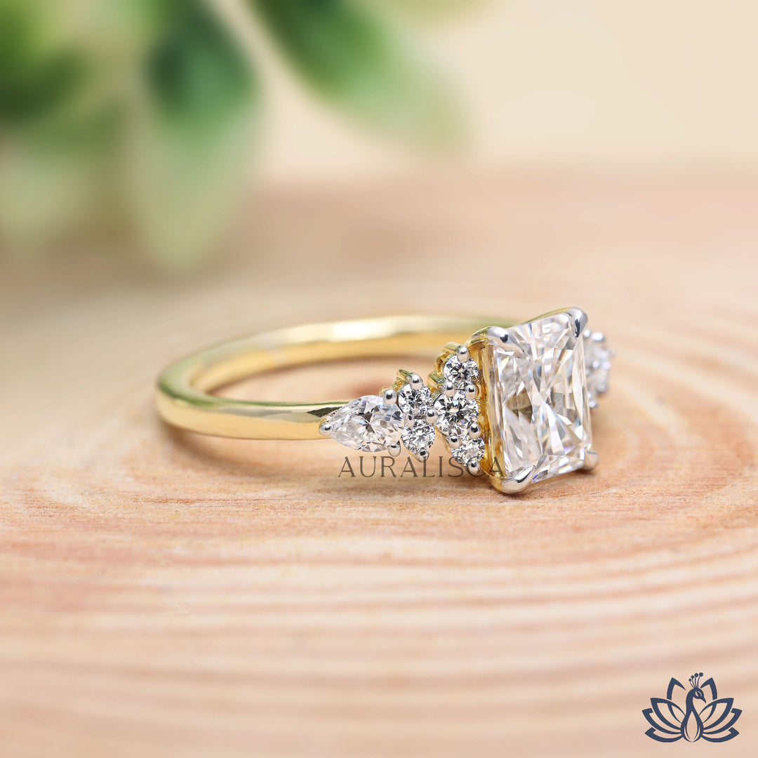 Radiant & Pear Accent Diamond Ring - Lab Grown