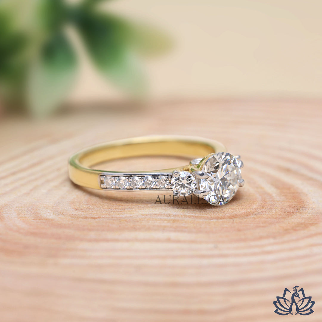 Round Three Stone Diamond Ring - Lab Grown