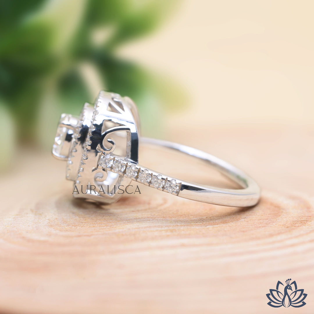 Round Halo Diamond Ring (Classic Pavé) -  Lab Grown