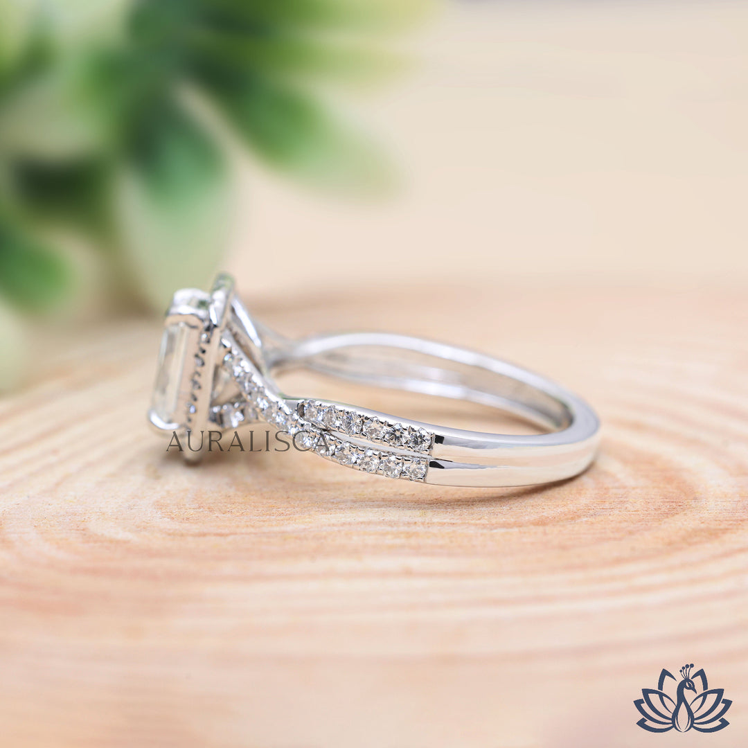 Emerald Halo Diamond Engagement Ring - Lab Grown