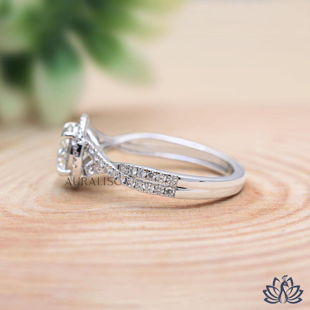 Round Halo Diamond Engagement Ring (Split Shank) - Lab Grown
