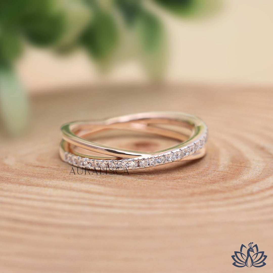 Curved wedding band chevron stacking Diamond Ring (Luxury) - Lab Grown