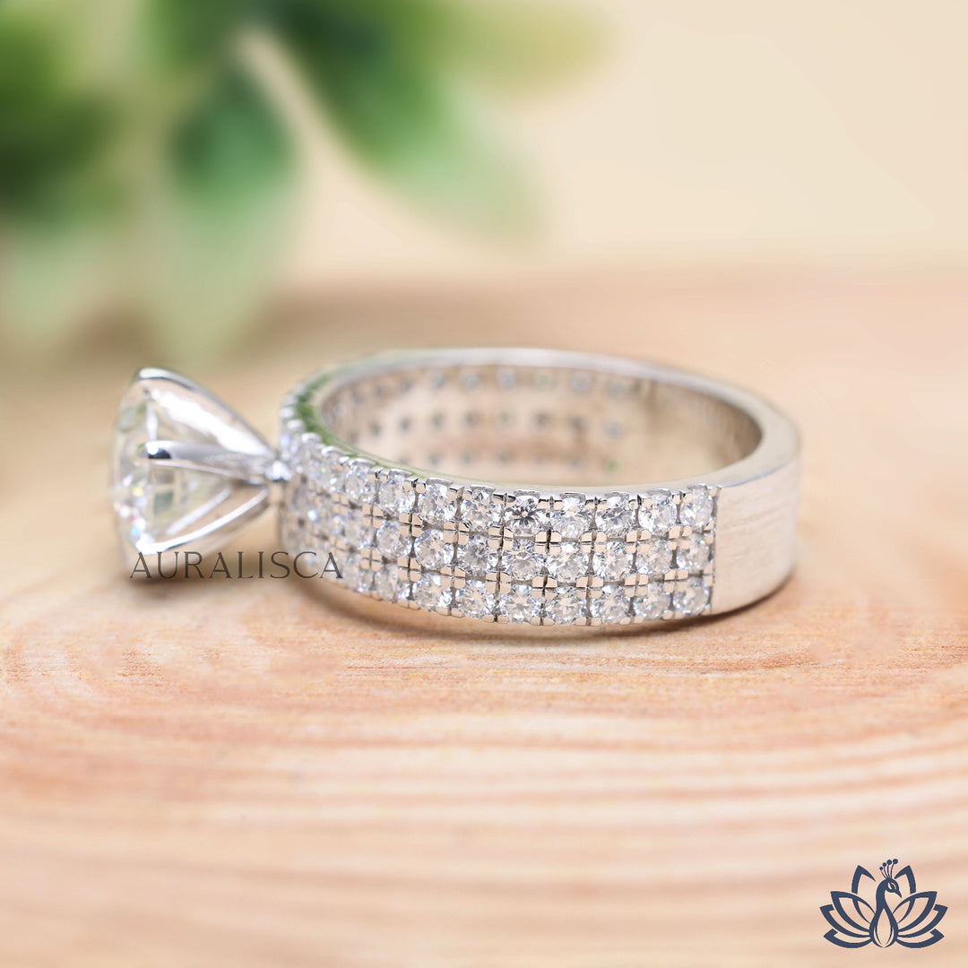 Round Wide Band Diamond Ring - Lab Grown