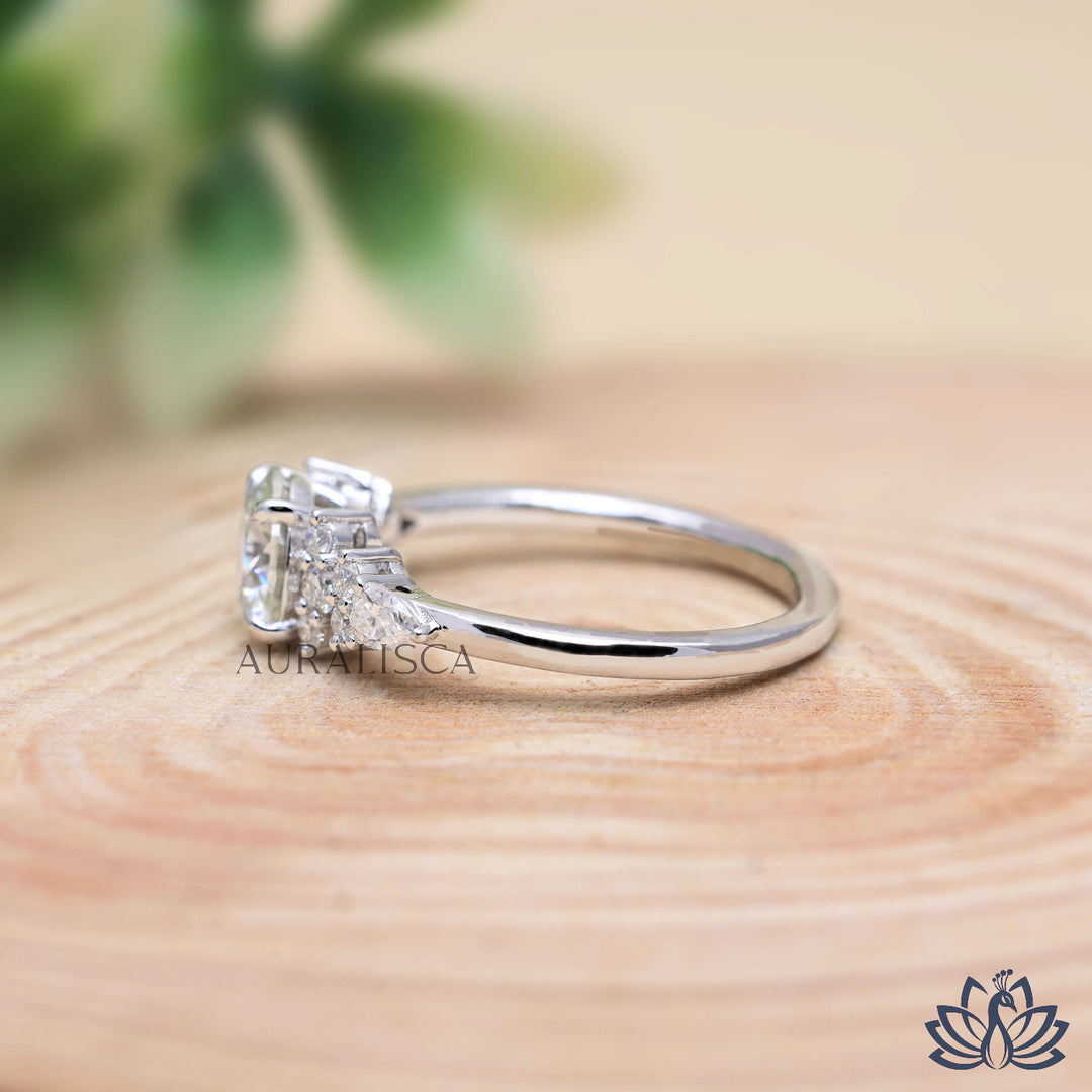 Round & Pear Accent Diamond Ring - Lab Grown