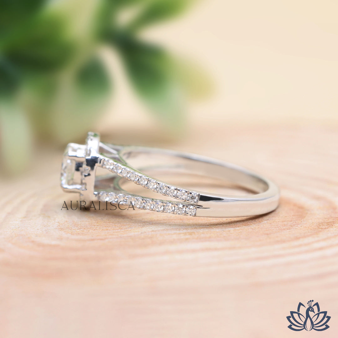 Round Halo Diamond Engagement Ring (Split Band) - Lab Grown