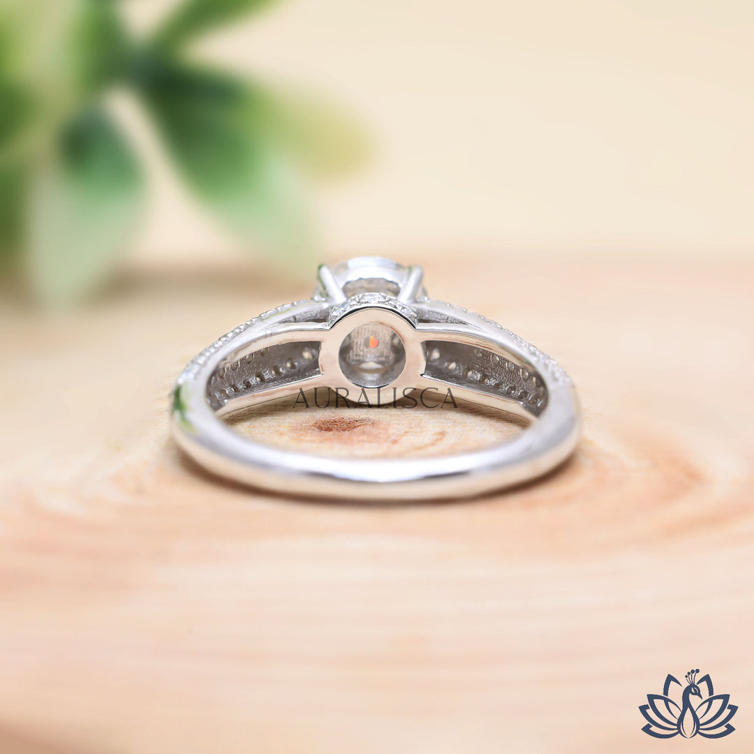 Round Solitaire Diamond Ring (Double Pavé Band) - Lab Grown