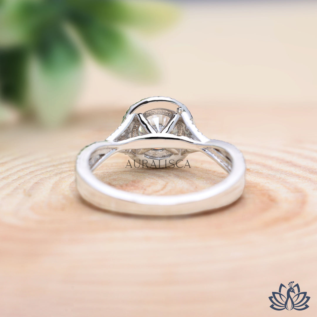 Round Halo Diamond Engagement Ring (Split Shank) - Lab Grown