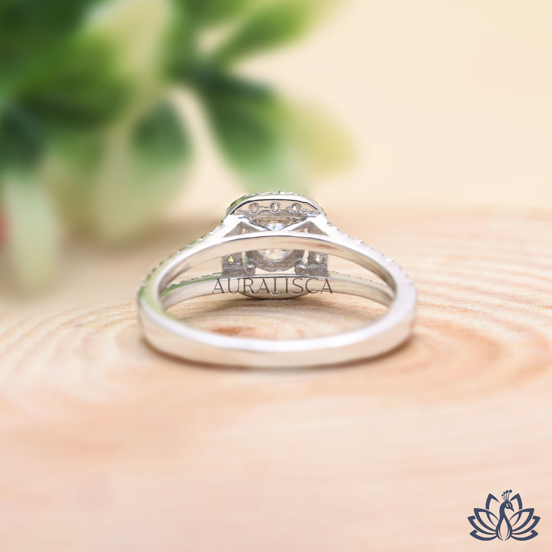 Round Halo Diamond Engagement Ring (Split Band) - Lab Grown