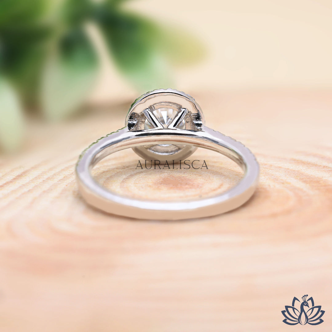 Round Halo Diamond Engagement Ring (Pavé Band) - Lab Grown