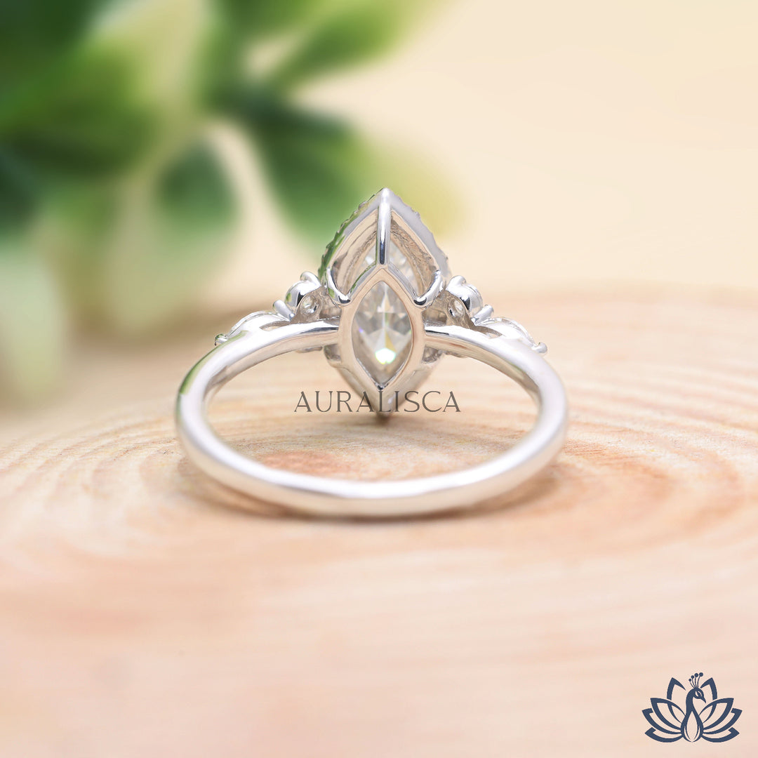 Marquise Halo Diamond Engagement Ring - Lab Grown