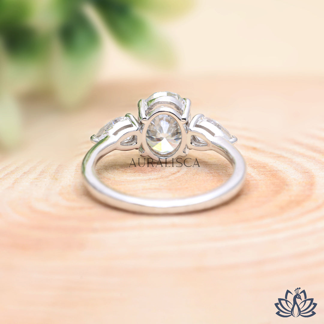 Oval & Pear Three Stone Diamond Ring - Lab Grown