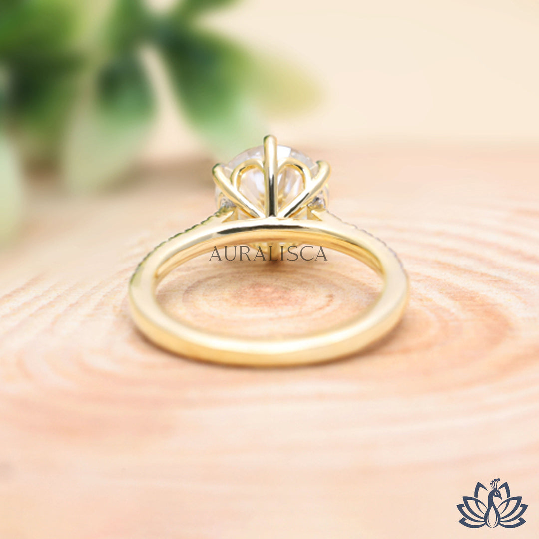 Round Solitaire Diamond Ring (Pavé Band) - Lab Grown