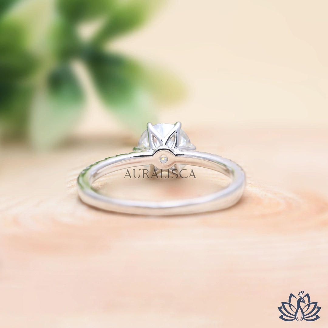 Round Solitaire Diamond Ring (Pavé Band) - Lab Grown