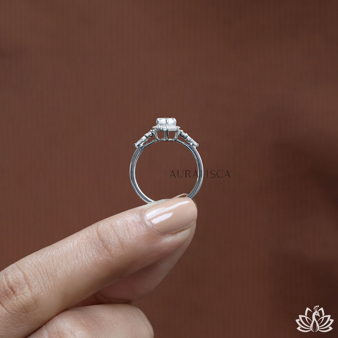 Marquise Halo Diamond Engagement Ring - Lab Grown