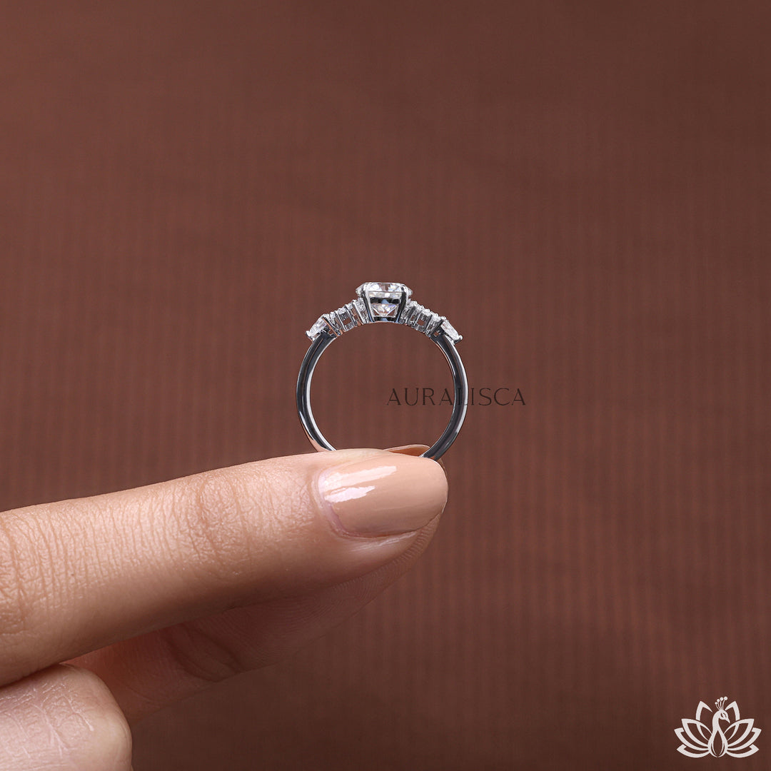 Round & Pear Accent Diamond Ring - Lab Grown