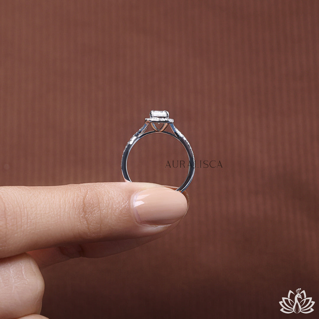 Emerald Halo Diamond Engagement Ring - Lab Grown