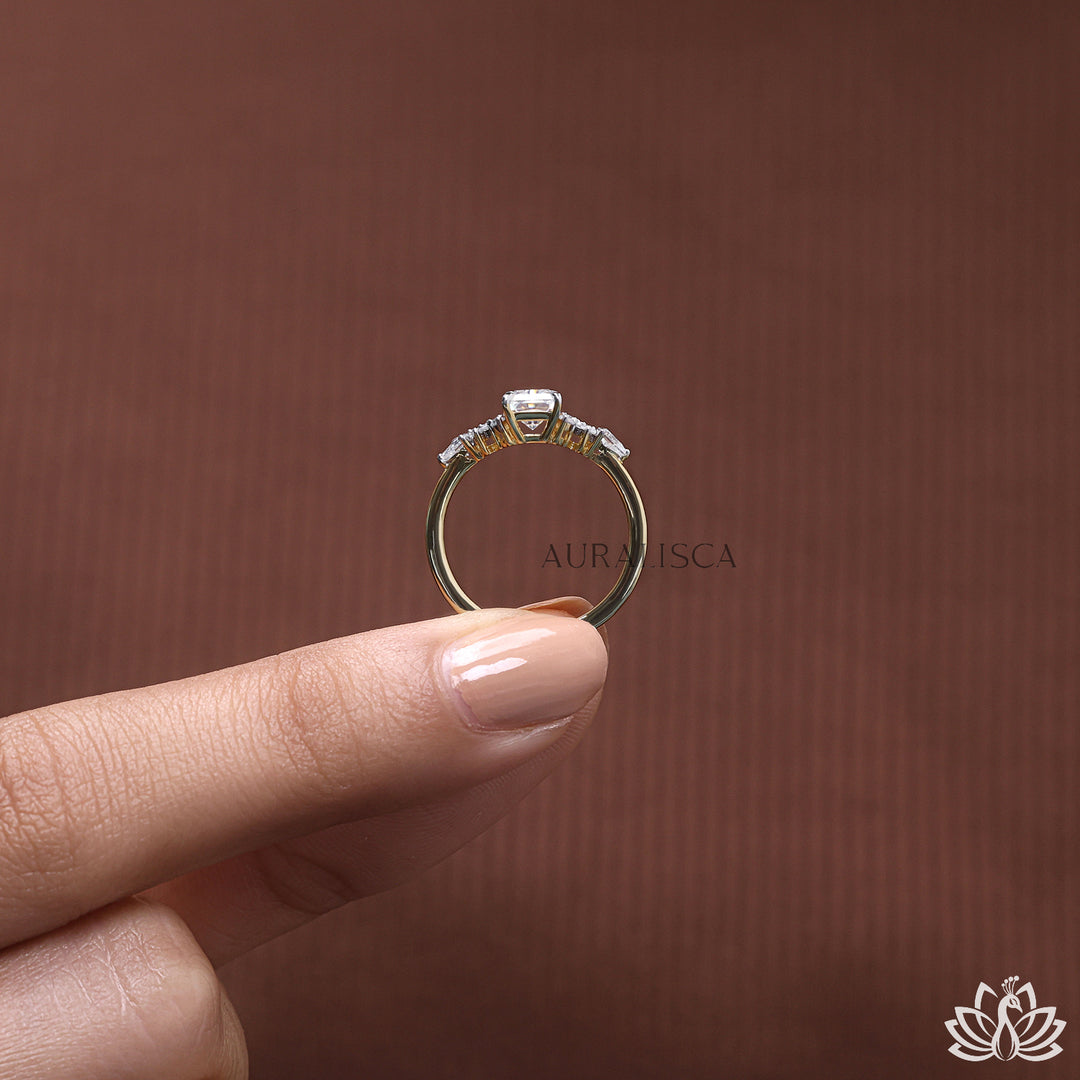 Radiant & Pear Accent Diamond Ring - Lab Grown