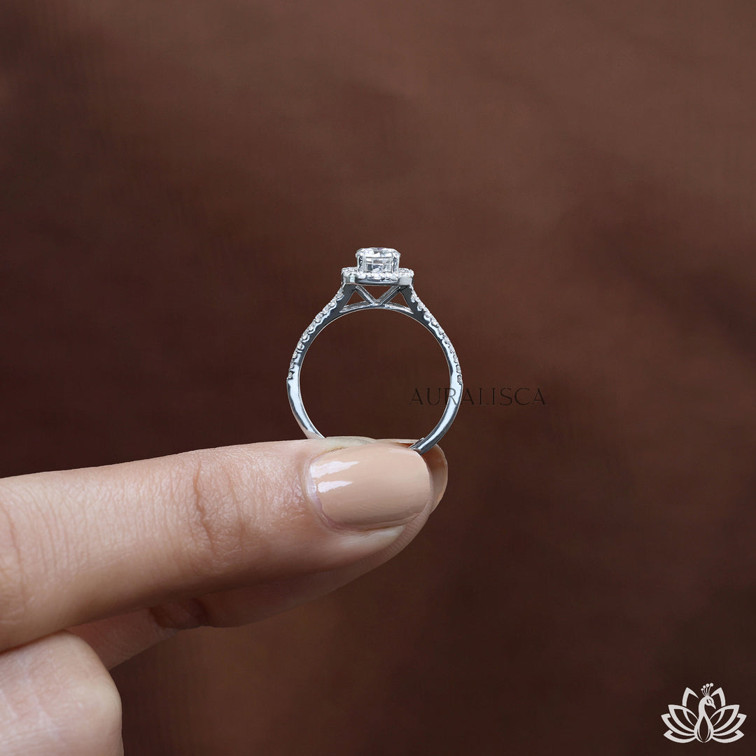 Round Halo Diamond Engagement Ring (Split Band) - Lab Grown